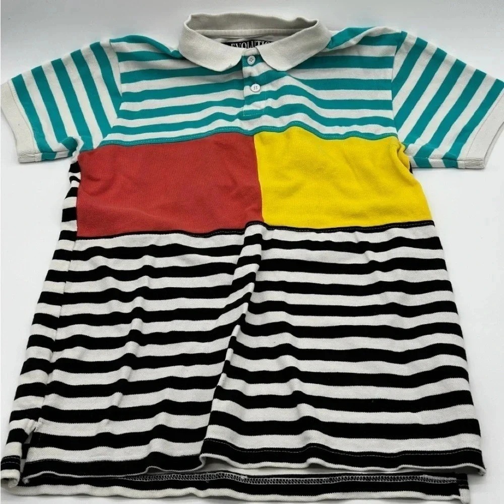 Evolution In‎ Design Mens Colorblock Striped Polo Shirt Multi Color Size Medium